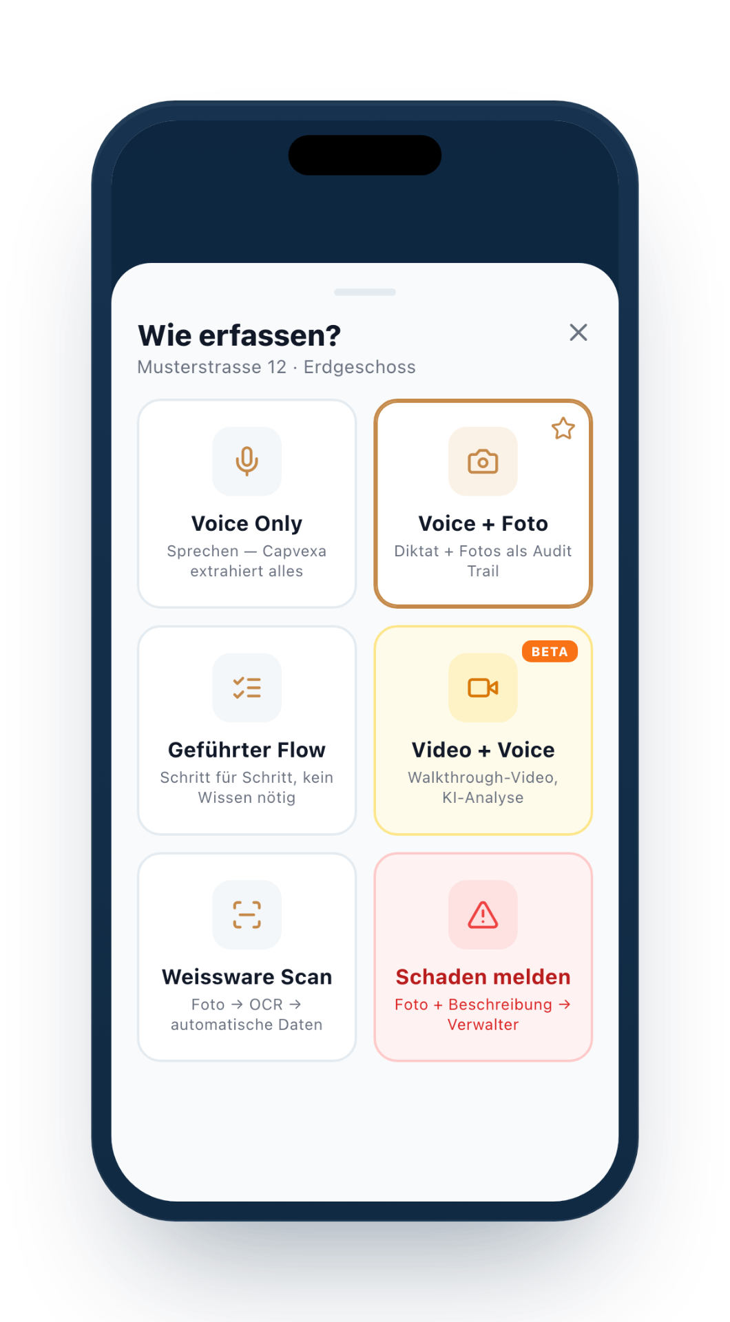Capvexa-Auswahl verschiedener mobiler Erfassungsmethoden